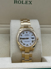 Rolex Datejust 18K Yellow Gold 278278 Midsize 31mm White Roman Dial Box Receipt