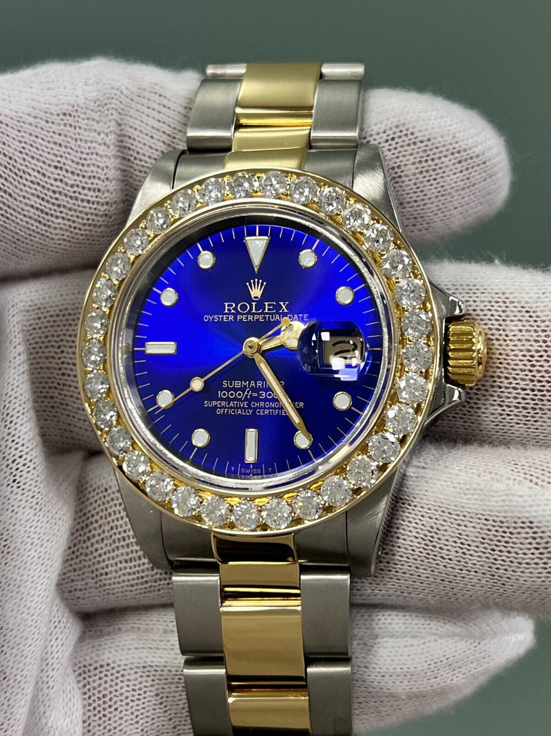 Rolex Submariner 16803 Blue Dial Diamond Bezel 18K Yellow Gold Stainless Steel