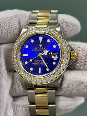 Rolex Submariner 16803 Blue Dial Diamond Bezel 18K Yellow Gold Stainless Steel