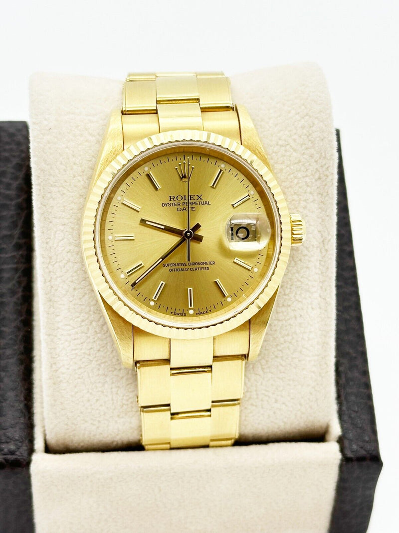 Rolex 15238 Date Champagne Dial 18K Yellow Gold Box Paper Unpolished COLLECTIBLE
