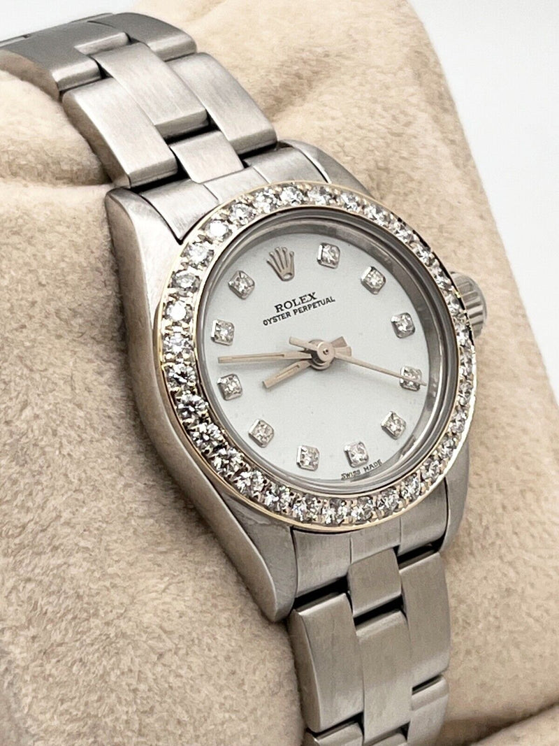 Rolex Ladies Oyster Perpetual 67194 Diamond Dial Diamond Bezel Stainless Steel