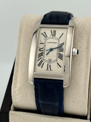 Cartier Tank Americaine Ref 1741  18K White Gold Blue Leather Strap