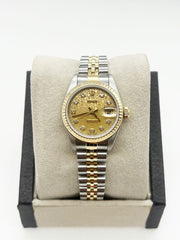 Rolex Ladies Datejust 69173 Jubilee Serti Diamond Dial 18K Gold Steel Box Papers