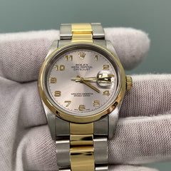 Rolex Datejust 16203 Silver Arabic Dial 18K Yellow Gold Steel Box Paper 2003