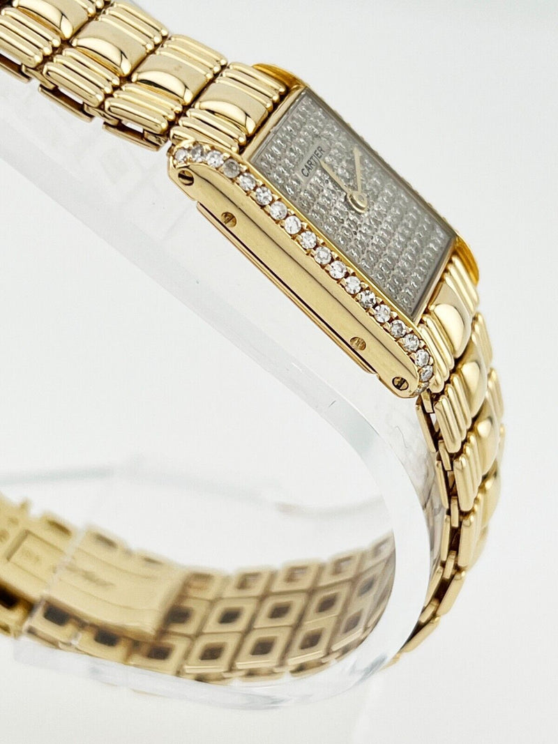 RARE Cartier Tank Louis Pave Diamond Dial & Bezel 18K Yellow Gold Box Papers