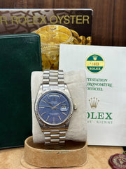 VINTAGE Rolex President 1803 Matte Blue Dial 18K White Gold Box Paper UNPOLISHED