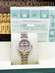 Rolex Ladies Datejust 79173 Ivory Jubilee Arabic Dial 18K Yellow Gold Box Paper