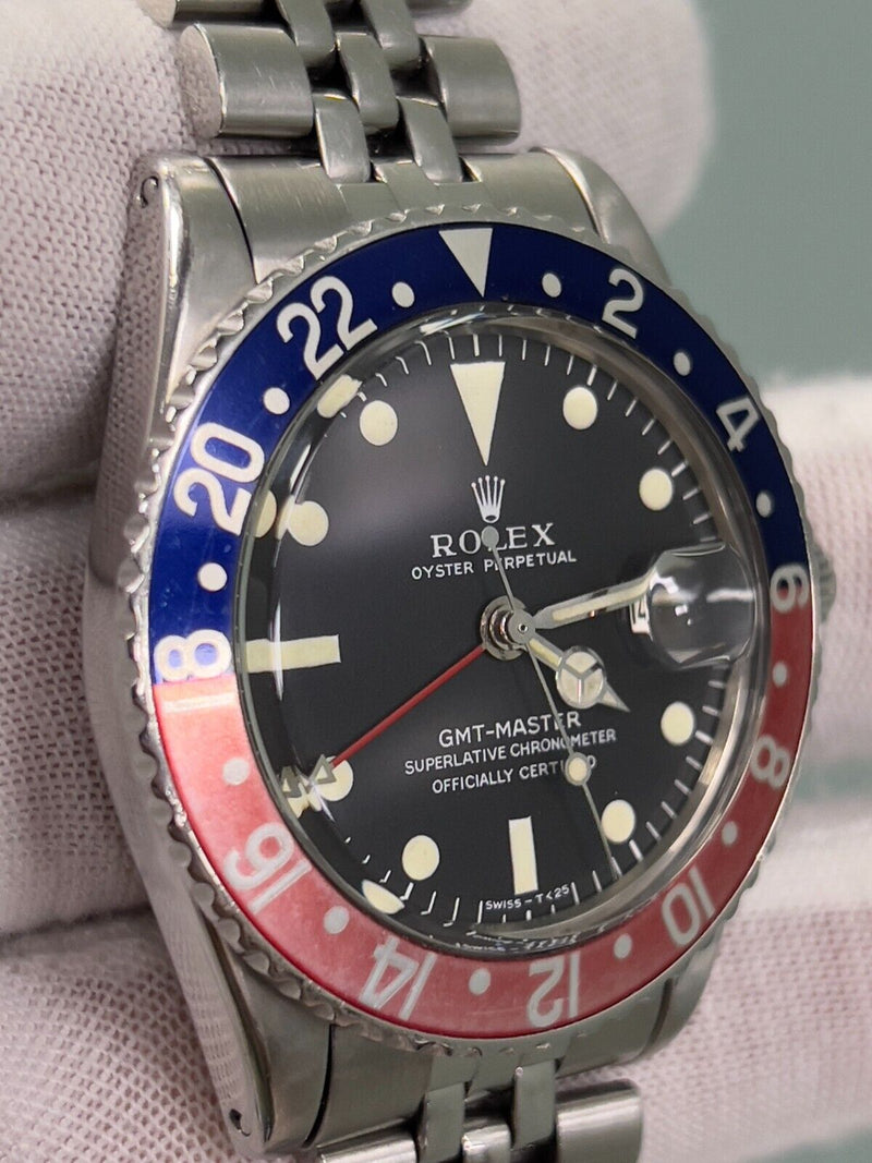 VINTAGE Rolex GMT Master 1675 Pepsi Red Blue Steel Jubilee Box Service Paper