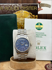 VINTAGE Rolex President 1803 Matte Blue Dial 18K White Gold Box Paper UNPOLISHED