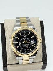 Rolex Sky Dweller 326933 42mm Black Dial 18K Yellow Gold Stainless Box Paper