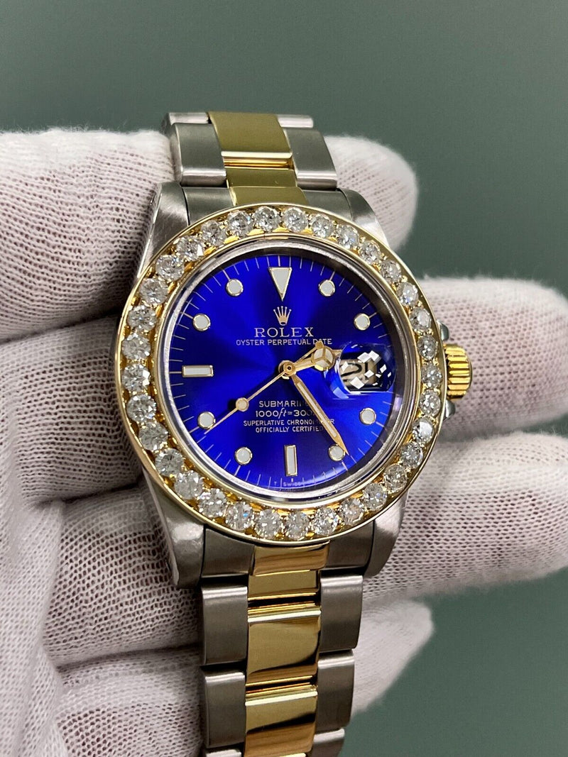 Rolex Submariner 16803 Blue Dial Diamond Bezel 18K Yellow Gold Stainless Steel