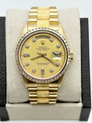 Rolex President Bark Finish 18078 Champagne Diamond Dial Diamond Bezel 18K Gold