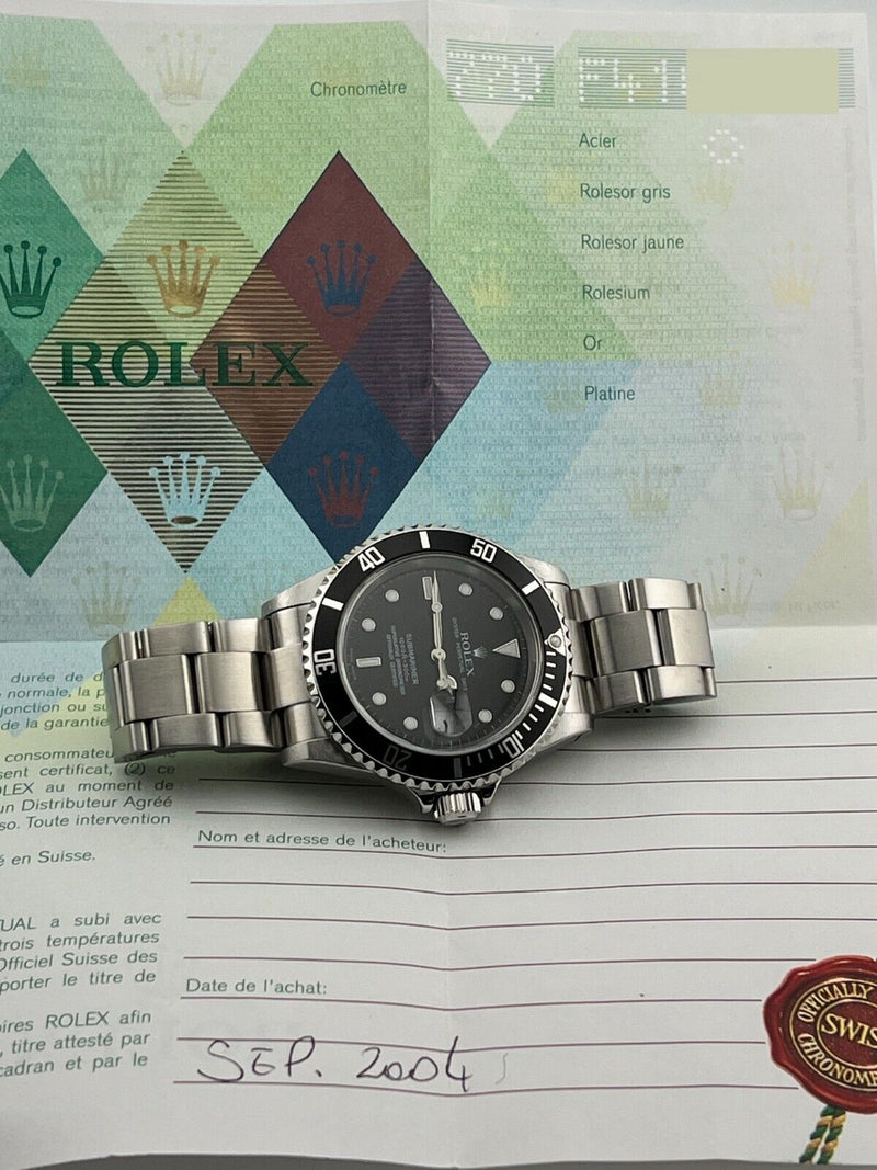 Rolex Submariner  Date 16610 Black Dial Stainless Steel Box Paper 2004