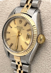 Rolex Date Ladies 6917 Champagne Dial 18K Yellow Gold Stainless Steel