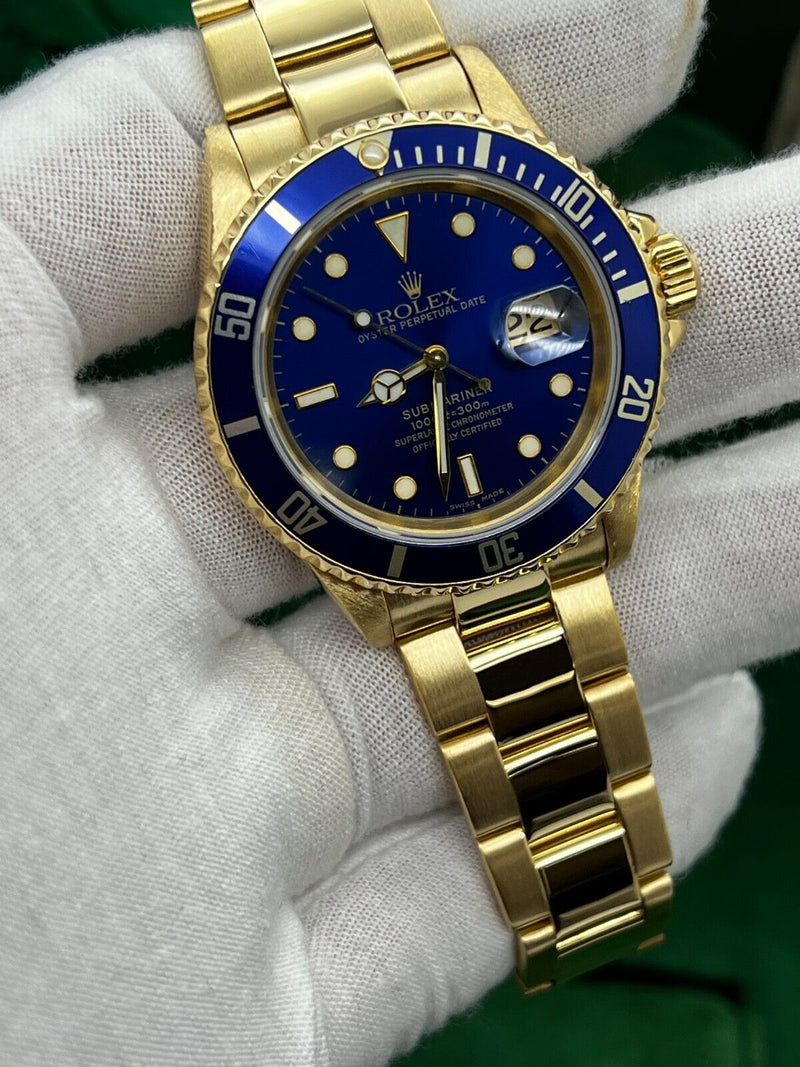 Rolex Submariner 16618 Blue Dial 18K Yellow Gold Original Box