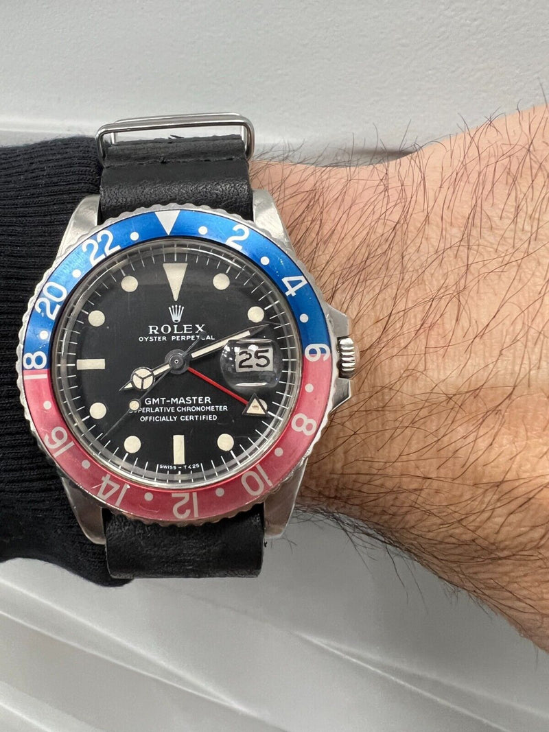 Vintage 1675 Rolex Pepsi GMT Master Long E Stainless Steel Jubilee All Original