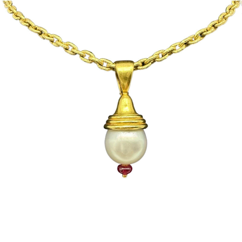 Elizabeth Locke 15 MM South Sea Pearl Venetian Glass 19K Hammered Gold Pendant