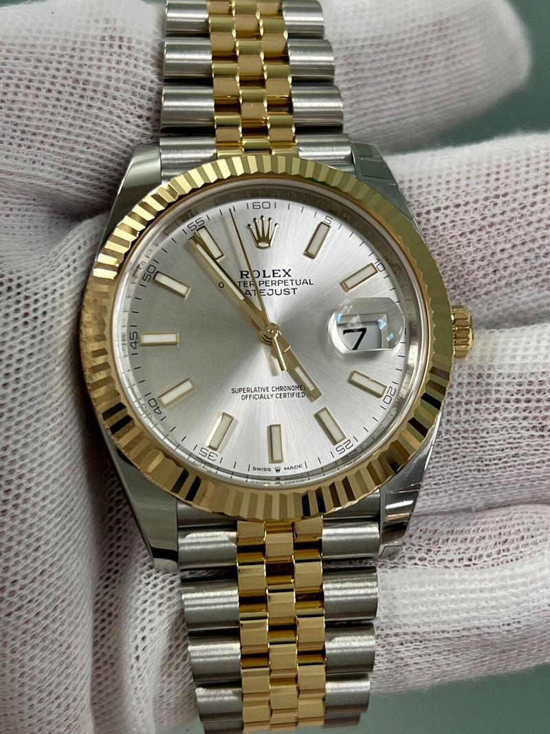 2024 Rolex Datejust 41 Silver Dial 126333 18K Yellow Gold Steel Box Paper