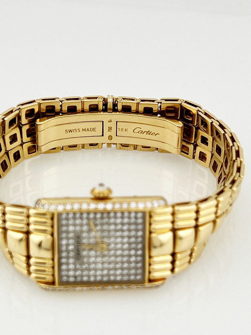 RARE Cartier Tank Louis Pave Diamond Dial & Bezel 18K Yellow Gold Box Papers