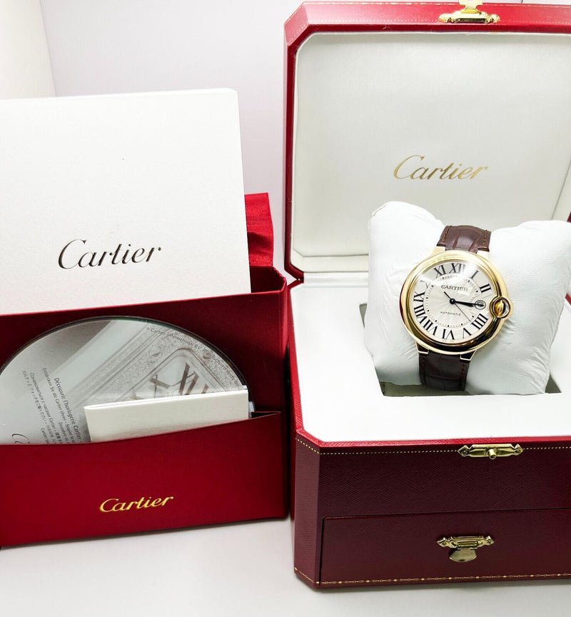 Cartier Ref 2998  Ballon Bleu 42mm 18K Yellow Gold Brown Leather Band Box Paper