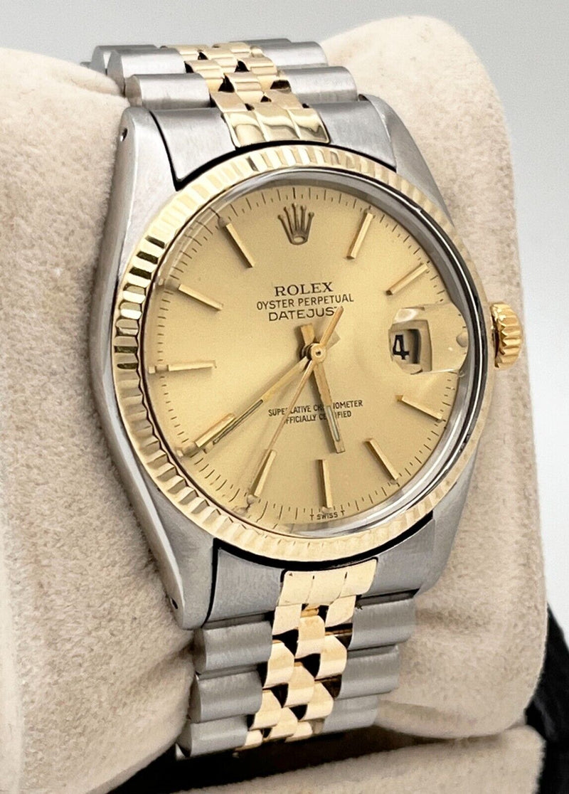 Rolex 16013 Datejust 36mm Champagne Dial 18K Yellow Gold Stainless Steel