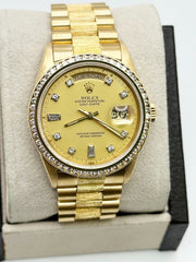 Rolex President Bark Finish 18078 Champagne Diamond Dial Diamond Bezel 18K Gold