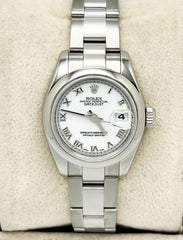 Rolex Ladies Datejust 179160 White Roman Dial Stainless Steel Box Paper