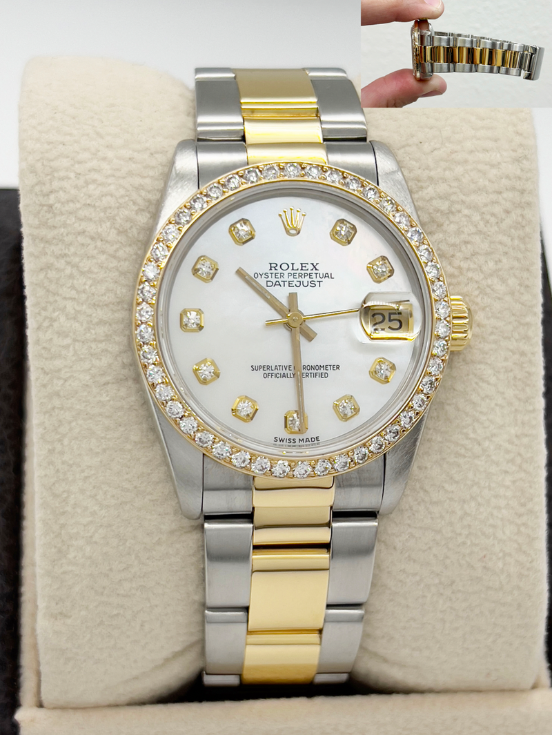 Rolex 68273 Midsize 31mm Datejust MOP Diamond Dial Diamond Bezel 18K Gold Steel