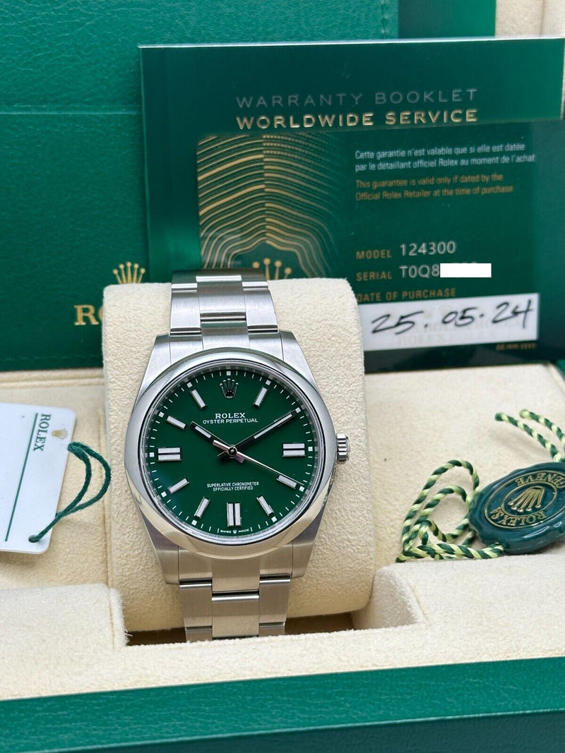 2024 Rolex 124300 Oyster Perpetual Green Dial Stainless Steel Box Paper 41mm