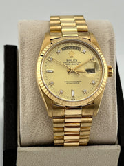 Rolex President 18038 Day Date Champagne Diamond Dial 18K Yellow Gold 36mm