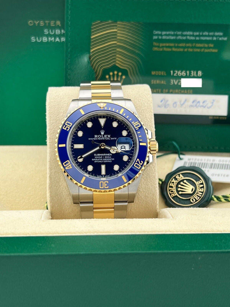 Rolex Submariner Blue 126613LB 41mm Ceramic 18K Yellow Gold Steel Box Paper 2023