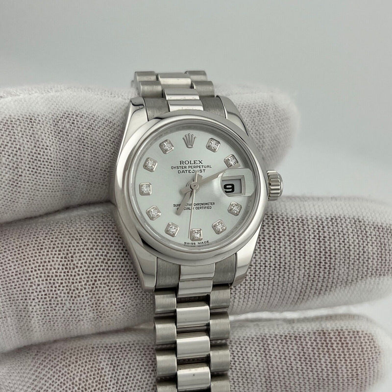 Rolex Ladies President Platinum 179166 Glacier Diamond Dial Box Papers