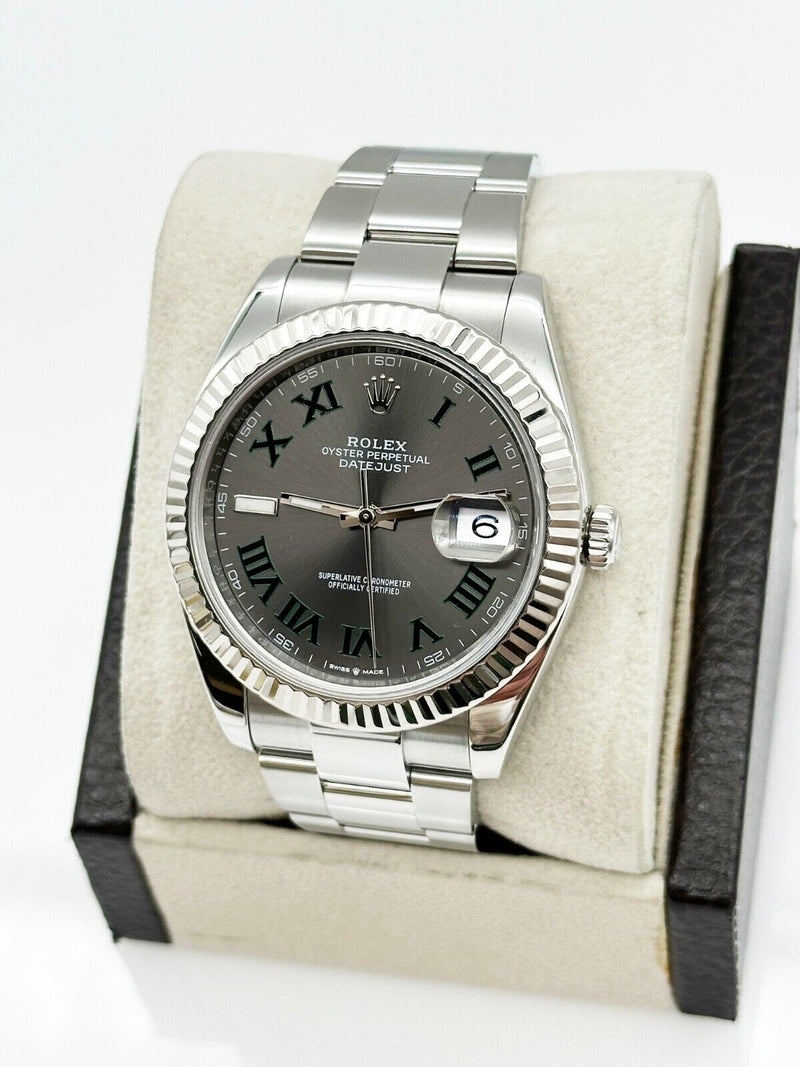 Rolex 126334 Datejust 41 Slate Wimbledon Dial Stainless Steel 18K Gold Bezel Box