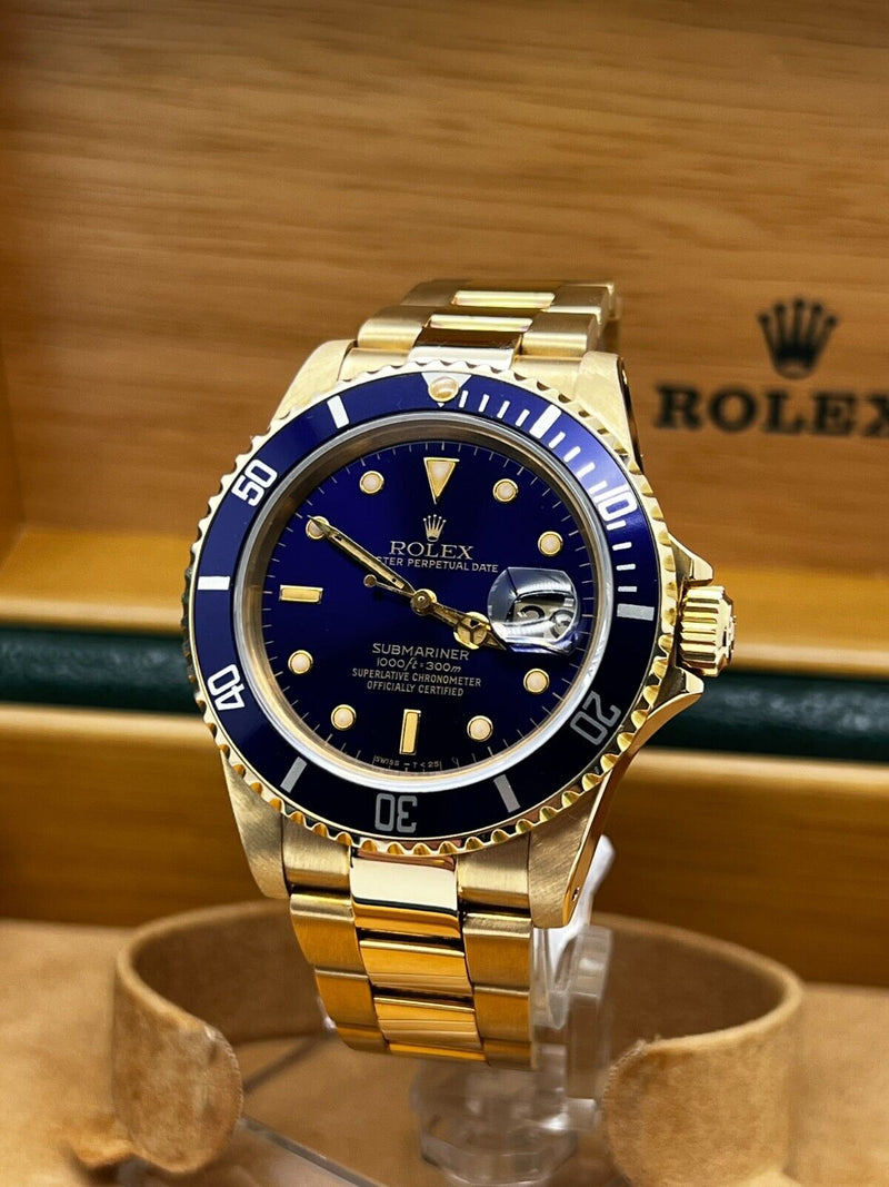 Vintage Rolex Submariner 16808 NICE PATINA Blue Dial 18K Yellow Gold