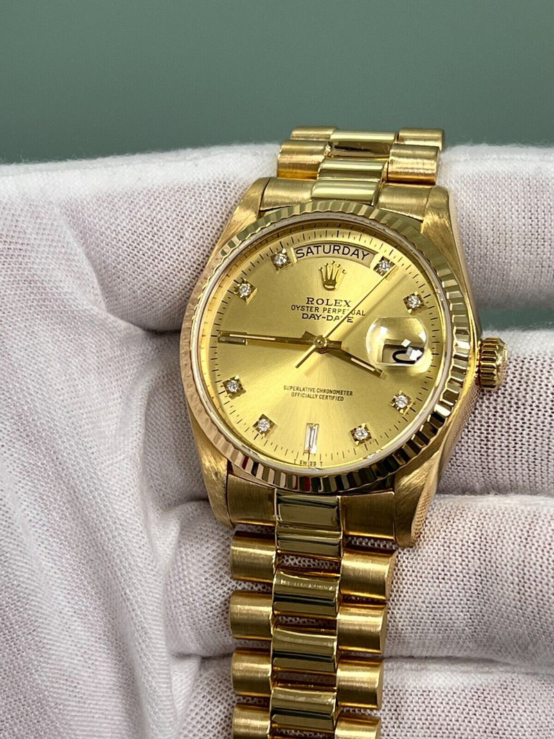 Rolex President 18038 Day Date Champagne Diamond Dial 18K Yellow Gold 36mm