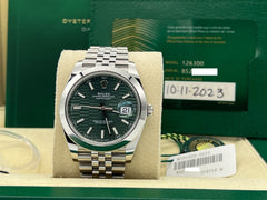 Rolex Datejust 41 126300 Green Motif Dial Steel Jubilee Band Box Paper 2023