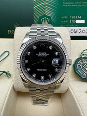 2021 Rolex 126334 Datejust 41 Black Diamond Dial 18K White Gold Steel Box Paper