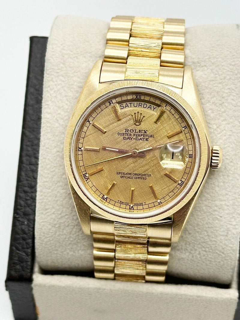 Rolex President Day Date 18078 Bark Finish Champagne Linen Dial 18K Yellow Gold