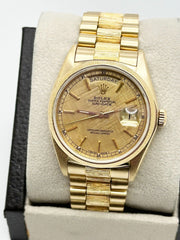 Rolex President Day Date 18078 Bark Finish Champagne Linen Dial 18K Yellow Gold