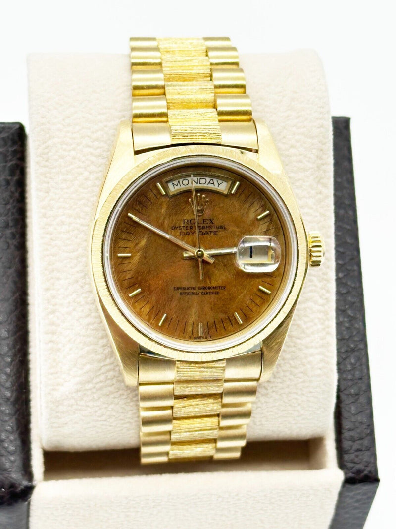 Rolex 18078 President Day Date 36mm Bark Finish Walnut Wood Dial 18K Yellow Gold