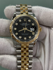 Rolex Datejust 126233 Black Diamond Dial 18K Yellow Gold Stainless Box Paper