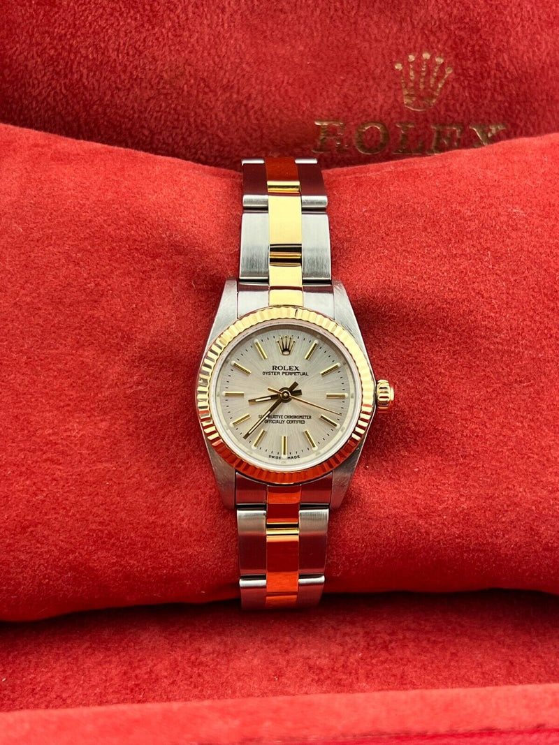 Rolex Ladies Oyster Perpetual 76193 18K Yellow Gold Steel Box Paper 26mm