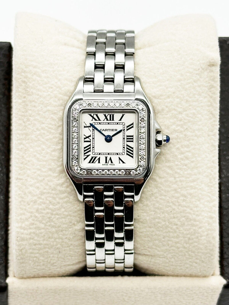 Cartier Panthere Ladies W4PN0007 4022 Diamond Bezel Stainless Steel Box Receipt