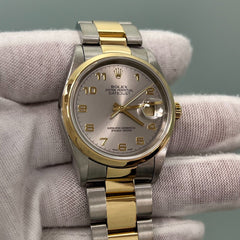 Rolex Datejust 16203 Silver Arabic Dial 18K Yellow Gold Steel Box Paper 2003