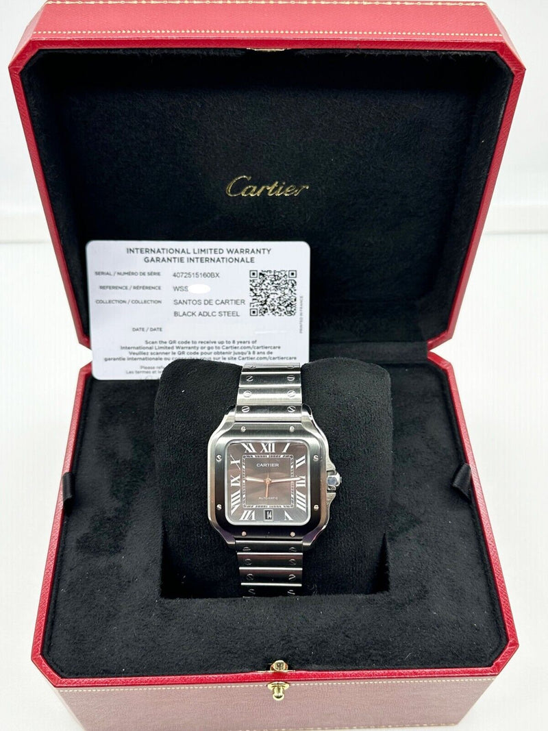 Cartier Santos Ref 4072 WSSA0037 Large Grey Dial Stainless Steel Box Paper