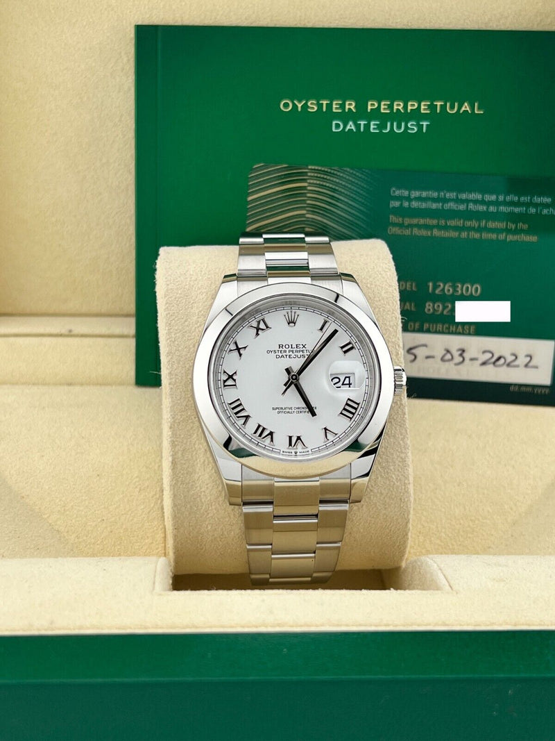 Rolex Datejust 41 White Roman Dial 126300 Stainless Steel Box Paper 2022