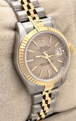 Rolex Ladies Datejust 69173 Tapestry Dial 18K Yellow Gold Stainless Box Papers