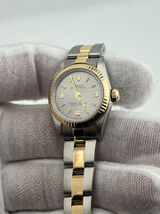 Rolex Ladies Oyster Perpetual 76193 Silver 18K Yellow Gold Steel Box Paper