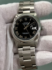 Rolex Datejust 16200 36mm Black Roman Numeral Dial Stainless Steel 2004