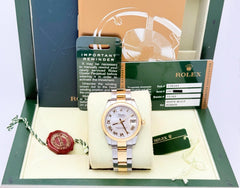 Rolex Datejust Midsize 31mm 178243 MOP Roman 18K Yellow Gold Steel Box Paper